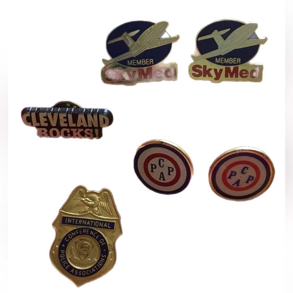 Vintage Enamel Pin Set in Navy, Gold, Red